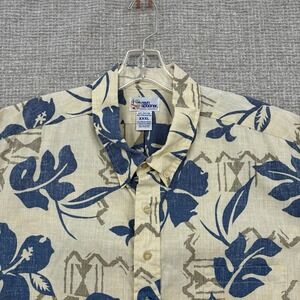 Vtg 90s Reyn Spooner‎ Sz 3XL Hawaiian Popover Kloth Hibiscus Blue Beige Tropical